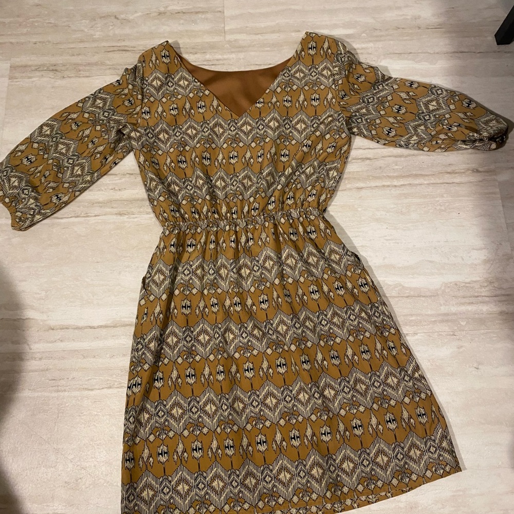 Daniel Cremieux Mustard and Black Long Sleeve Dress